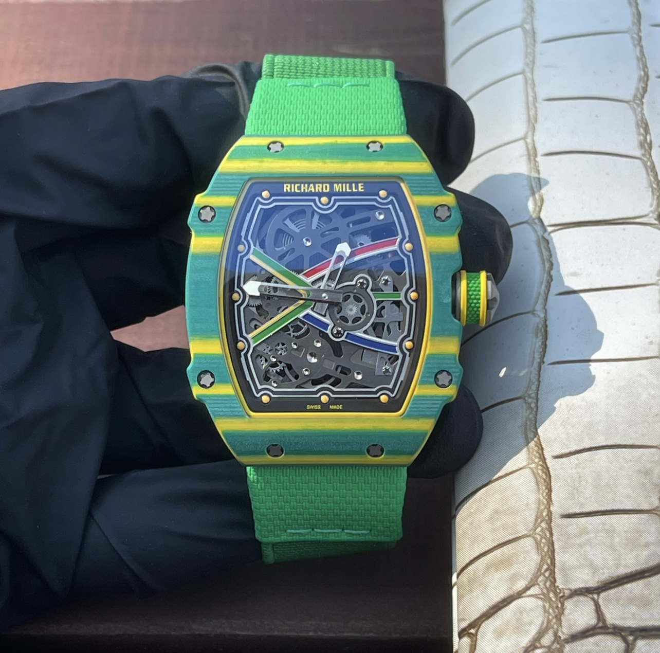 NO:947446,Richard Mille RM67-02 ultra-thin wine barrel series, rich in colors, a hot seller in cross-border foreign trade!  Layers of craftsmanship and careful craftsmanship, every painstaking creation reveals beauty and enjoyment. This is our attitude!  Made of carbon fiber and TT quartz movement composite materials, accurate travel time, exquisite workmanship, accurate recording of minutes and seconds, no error. Original style elastic elastic strap. Bravely reach the peak, release your charm at all times!  ,19860909理查米尔 RM67-02 超薄酒桶系列 颜色丰富、外贸跨境热销爆款！ 层层工艺,精心打造,每一款心血之作,无不透露着美和享受,这是我们的态度！ 碳纤维和TT石英机芯复合材料打造,精准走时,精芯之作,准确记录分秒,不与误差为伍.原版款式弹力松紧表带.勇闯高峰,时刻释放魅力！,,Watch