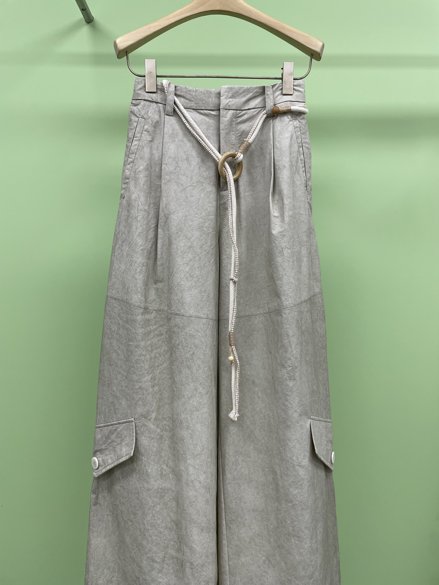 NO:319539,ODTD2025 spring and summer new three-dimensional patch pocket cotton casual wide-leg pants (including belt) holiday loose design, right angle aesthetics, loose and 