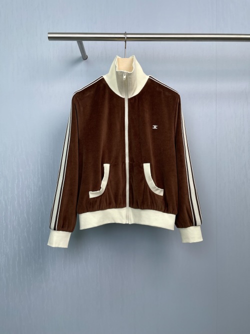 Celinee 25' Chocolate Brown Velvet Track Jacket, High Collar, Triomphe Embroidery 1 Celinee 25' Chocolate Brown Velvet Track Jacket, High Collar, Triomphe Embroidery