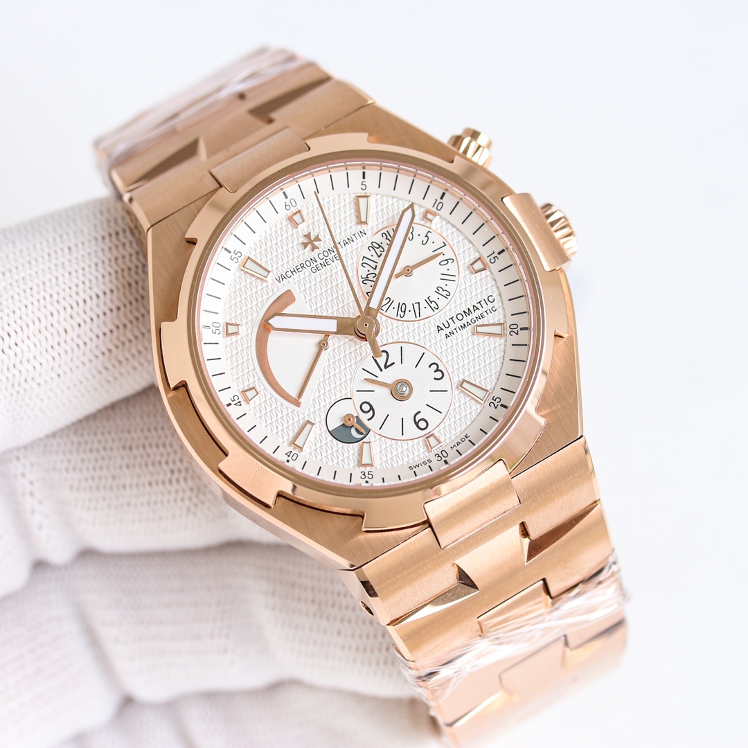 NO:619462,[9F Factory New Product] Tape Belt Rose Steel Belt, Rose 2700 Vacheron Constantin VC Across the World (47450) Multifunctional Men's Automatic Mechanical Watch!  MIYOTA movement-modified all-in-one machine has 28,800 vibrations per hour and a power reserve of 40 hours!  The watch has a diameter of 42 mm, a case thickness of 12 mm, a dense bottom cover design, and a waterproof depth of 150 meters!  316 stainless steel, sapphire glass, optional strap, tape, steel strap, folding buckle!  [Introduction to the function layout of the dial] The kinetic energy storage function display at 10 o'clock, the calendar function display at 2 o'clock, the second time zone function display at 6 o'clock, and the 24-hour day and night function display at 7-8 o'clock!  ,,vacheron19860909【9F Factory 新品】胶带皮带玫 钢带,玫2700江诗丹顿VC纵横四海(47450)多功能男士自动机械腕表！ MIYOTA机心改一体机28800每小时震荡次数,动力储存40小时！表经42毫米,表壳厚度12,密底底盖设计,防水深度150米！316精钢,蓝宝石玻璃,表带可选皮带、胶带、钢带,表扣折叠扣！【表盘功能布置介绍】10点位的动能储存功能显示, 2点位的日历功能显示,6点位第二时区功能显示,7-8点位24小时昼夜功能显示！,,vacheron,Watch