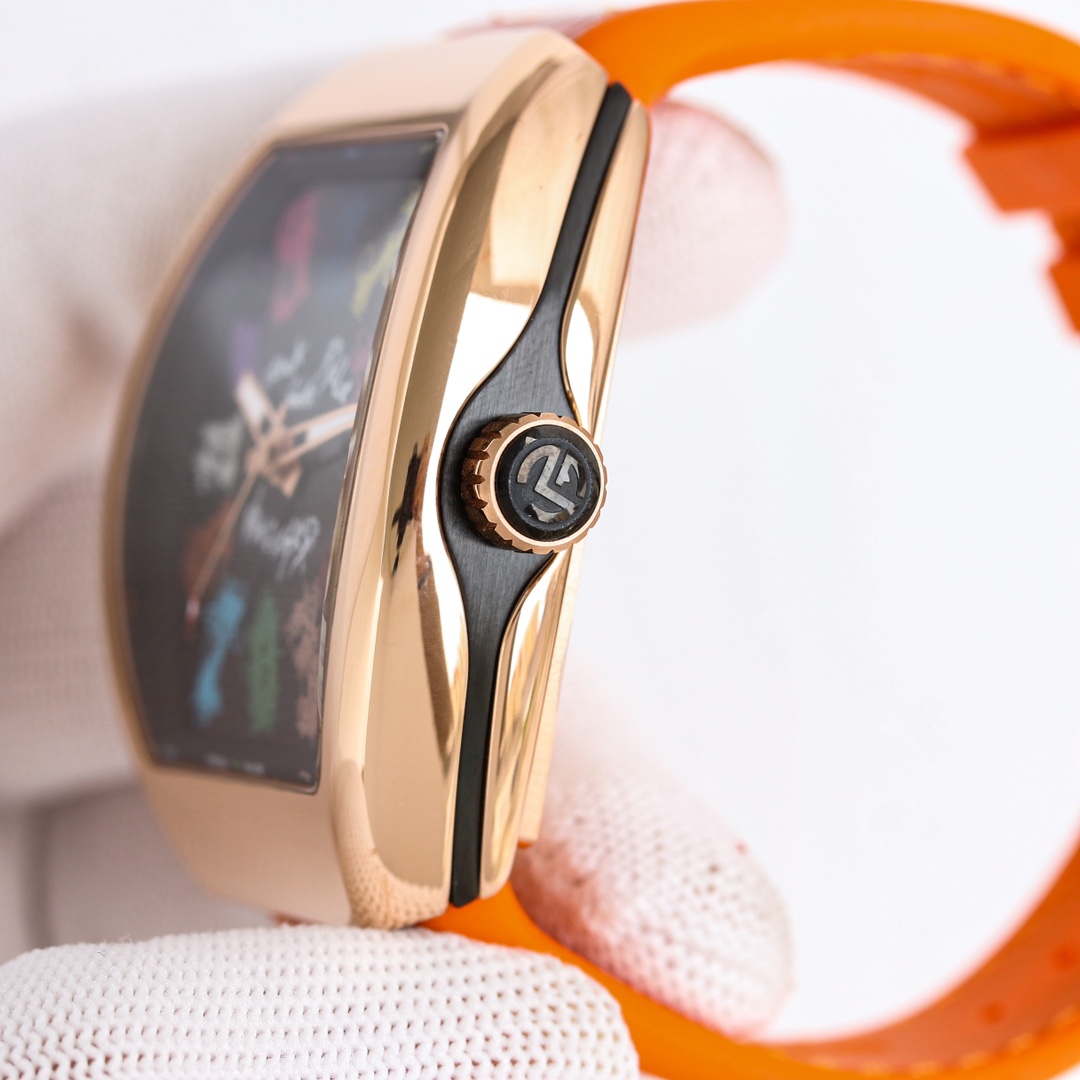 Franck Muller V45 Vanguard Rose Gold with Graffiti Dial Orange Leather Strap 8 i1743929743 3891 6