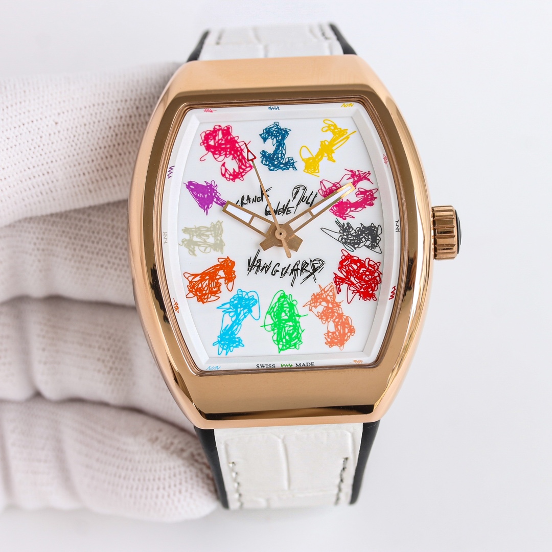 Franck Muller V45 Vanguard Rose Gold with Graffiti Dial Orange Leather Strap 9 i1743929743 5332 7