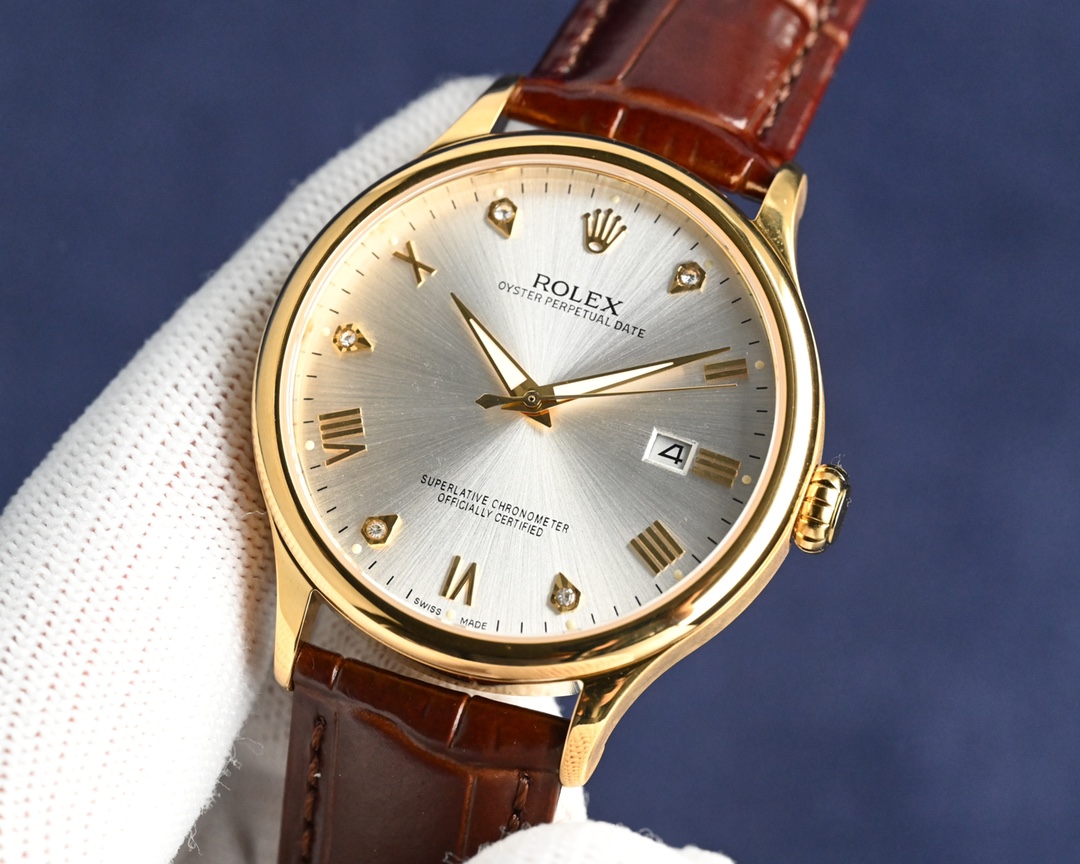 NO:394326,The new Rolex business watch is on the market!  Gold, patterned white. Simple and elegant, business choice!  The watch is equipped with an original imported ultra-thin movement with a vibration frequency of 28,800 times per hour, stable performance and zero rework!  The case uses 316 stainless steel, sapphire glass mirror, paired with an Italian leather strap, a unique pumpkin handle, a diameter of 40 mm, super waterproof, simple and atmospheric, high-end quality, suitable for all kinds of business occasions!  ,,rolex19860909新款劳力士商务腕表火爆上市！金、纹 白. 简雅大方,商务优选！该表搭载原装进口超薄机芯,每小时振频28800次,性能稳定,零返修！表壳 釆用316 精钢,蓝宝石玻璃镜面,搭配意大利真皮表带,独特的南瓜把的,直径40 mm,超强防水,简洁大气,高端品质,适合各种商务场合！,,rolex,Watch