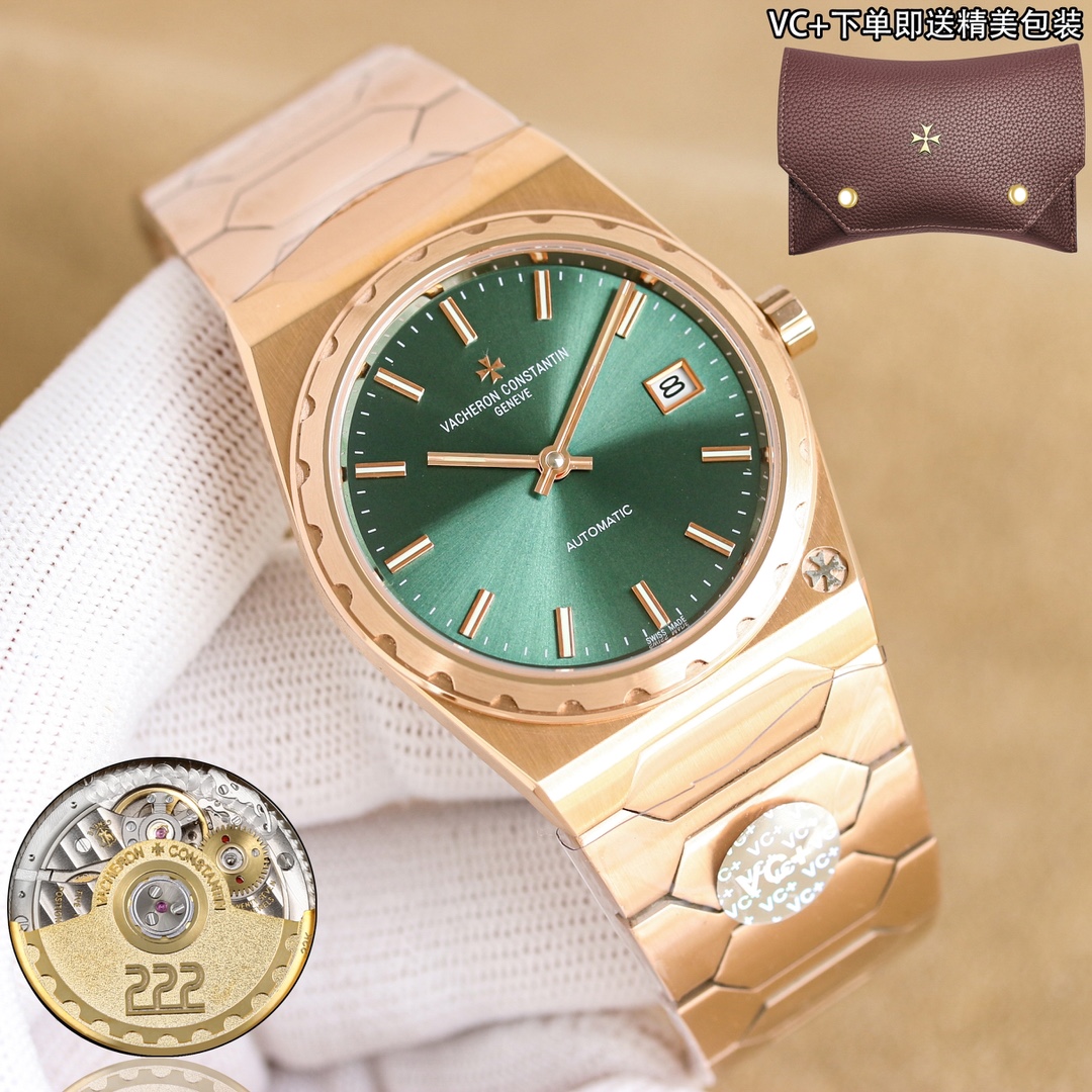 NO:393990,VC+ Factory Same price Vacheron Constantin Historical Works Series of iconic luxury sports watches to commemorate the 222nd anniversary of the brand's establishment. The case size is 37MM X8MM barrel-shaped with three-part structure, making the whole not small. The grooved large gear bezel and the Malta cross logo at 5 o'clock show its noble atmosphere. The dial is gold, rose gold, brushed silver and brushed gray with metal brushed strip hour markers and rod-shaped hands with luminous coating, retaining the most classic two-handed movement. The movement 9015 is changed to Vacheron Constantin's own 2455/2 movement. The components from plywood to steel wheels are carefully decorated, and the automatic swing is plated with 22k gold and engraved in 222 fonts. The strap uses an integrated hexagonal central link to make the whole watch more angular, while not losing the timeless and elegant beauty., vacheron, gold19860909VC+工厂 同价 江诗丹顿 历史名作 系列标志性豪华运动型腕表以纪念品牌成立222周年. 表壳尺寸37MM X8MM酒桶形采用三部分结构让整体并不显小,凹槽大齿轮表圈搭配5点钟位置的马耳他十字标志尽显其尊贵气息 表盘金色.玫瑰金.拉丝银及拉丝灰搭配金属拉丝附有夜光涂层的条形时标及棒状指针,保留最经典的二针 机芯9015改江诗丹顿自产2455/2机芯.从夹板到钢轮等部件均精工装饰,自动摆坨更是镀有22k黄金并篆刻222字体 表带采用一体式六边型中央链节让整表更显棱角分明,同时又不失隽永优雅的美感,,vacheron,gold,Watch