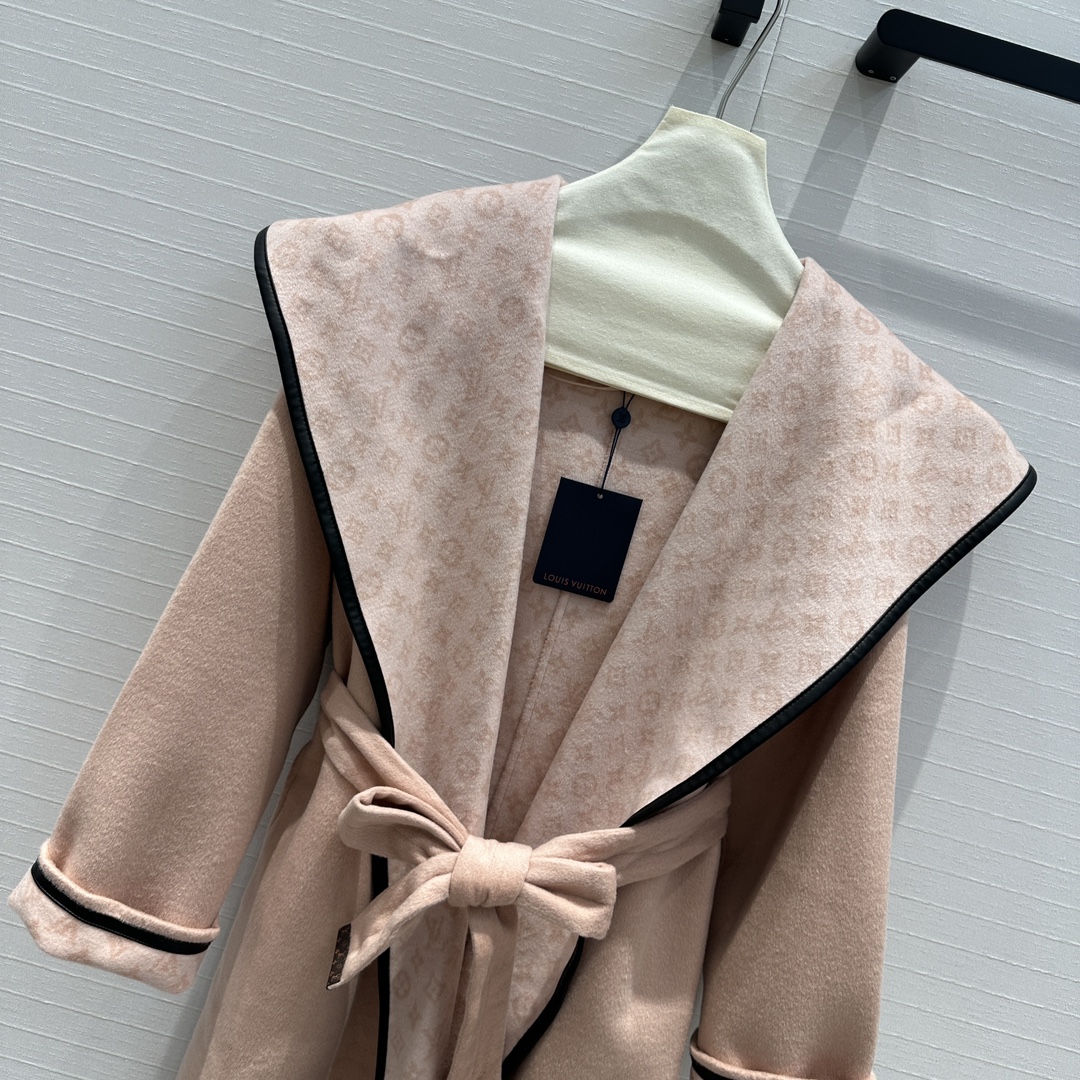 [Cashmere Coats, Furs]Dry Rose Pink Classic Wrap Hooded Long Coat Made of luxu