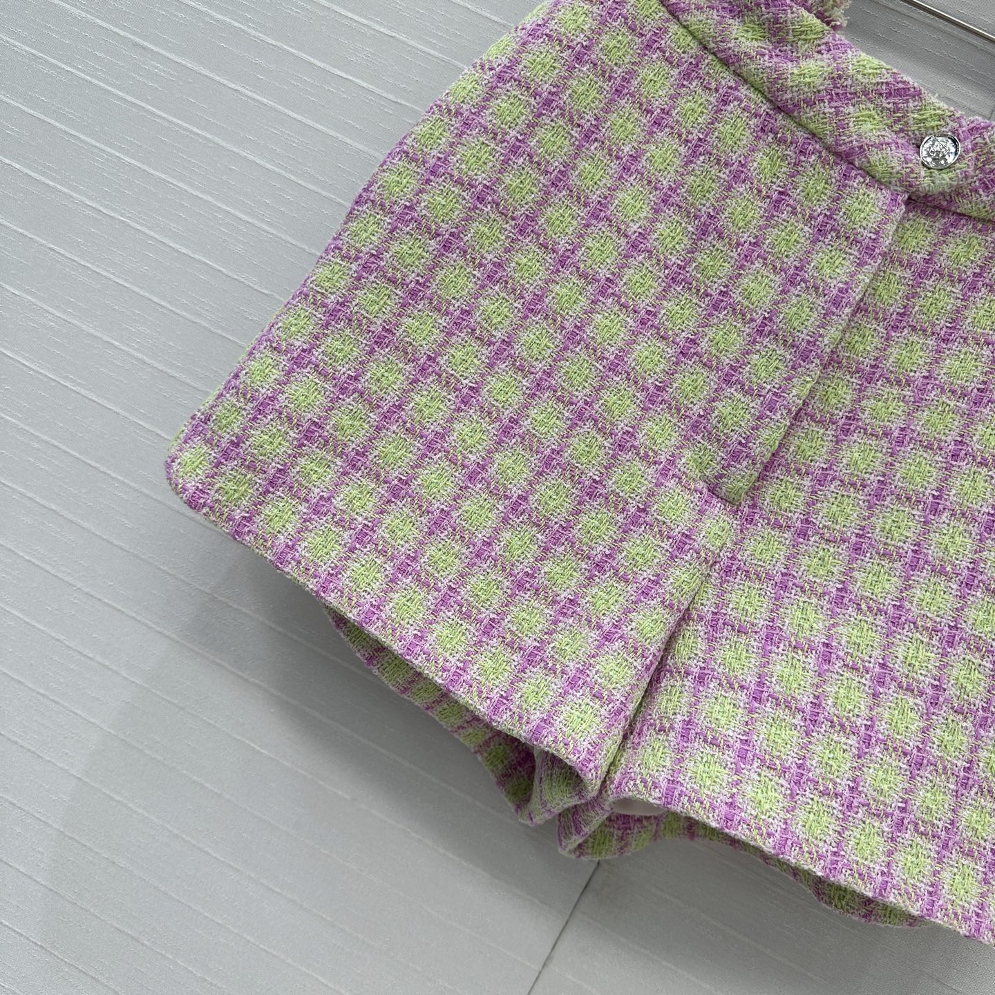 独家首发🍒原单品质Chane*25s新品！白富美必入tweed背带小短裤，气质粉嫩绿系格纹软花呢格上身超