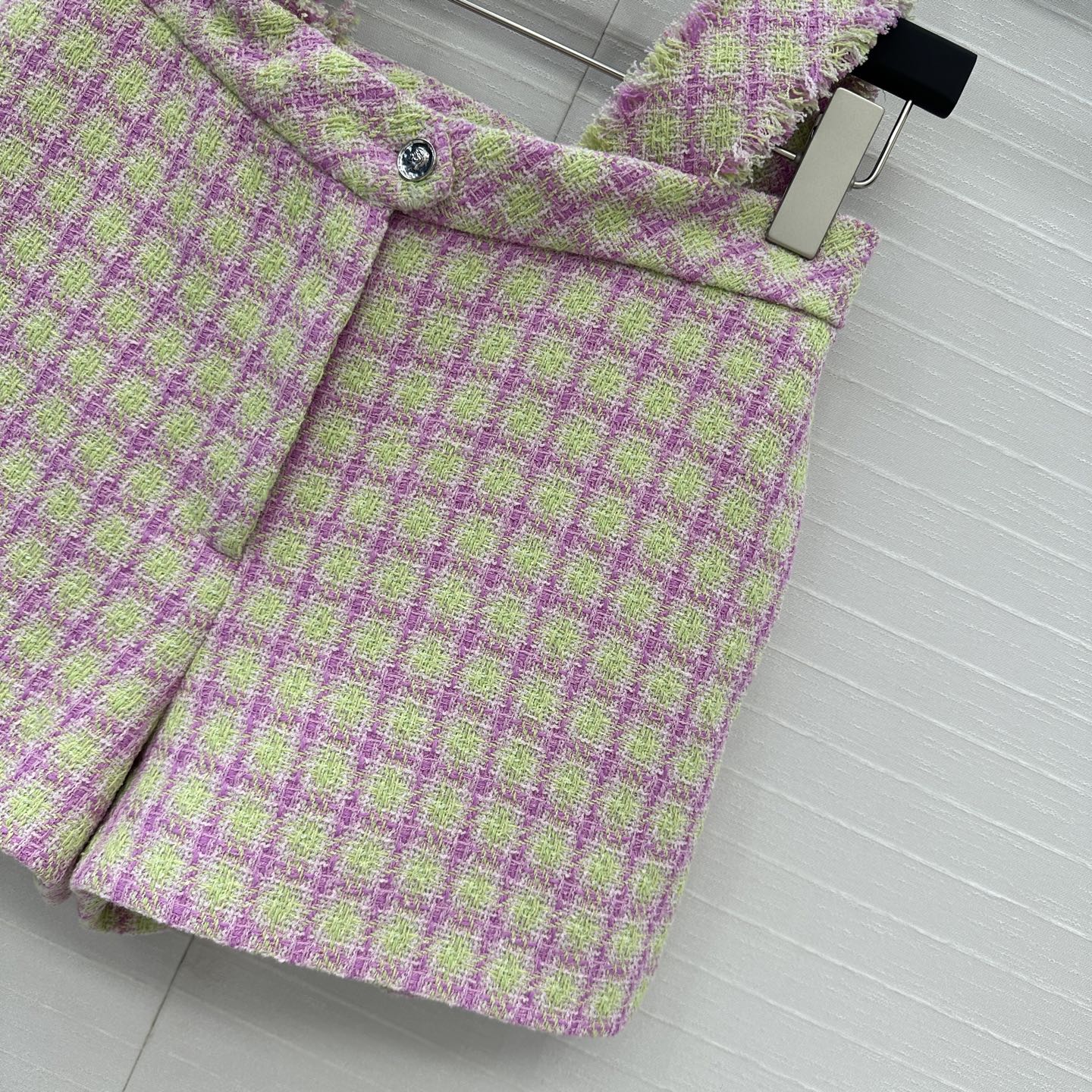 独家首发🍒原单品质Chane*25s新品！白富美必入tweed背带小短裤，气质粉嫩绿系格纹软花呢格上身超