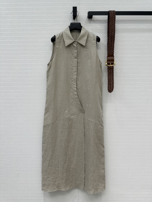 Loewe Linen Sleeveless Dress with Belt, Midi Length, Casual Style 1 Loewe Linen Sleeveless Dress with Belt, Midi Length, Casual Style