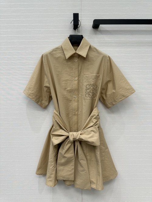Loewe Paula's Ibiza French Style Cotton Mini Dress with Belt - Elegant Design 1 Loewe Paula's Ibiza French Style Cotton Mini Dress with Belt - Elegant Design