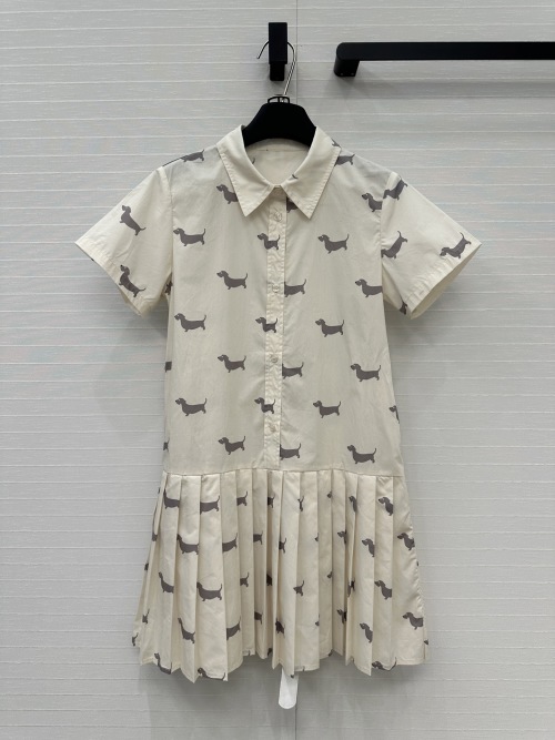 Thom Browne Inspired Women's Shirt Dress Dachshund Print Pleated Casual Style 1 Thom Browne Inspired Women's Shirt Dress Dachshund Print Pleated Casual Style