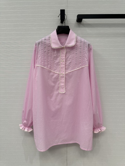 Elegant Lace Trimmed Cotton Blend Shirt Dress,French Style,Long Sleeve 1 Elegant Lace Trimmed Cotton Blend Shirt Dress,French Style,Long Sleeve