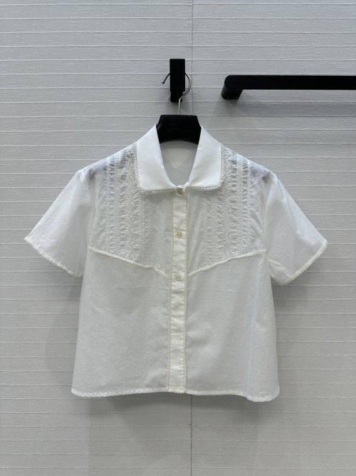 Elegant Lace Trim Short Sleeve Blouse, Southern France Inspired Design 1 Elegant Lace Trim Short Sleeve Blouse, Southern France Inspired Design