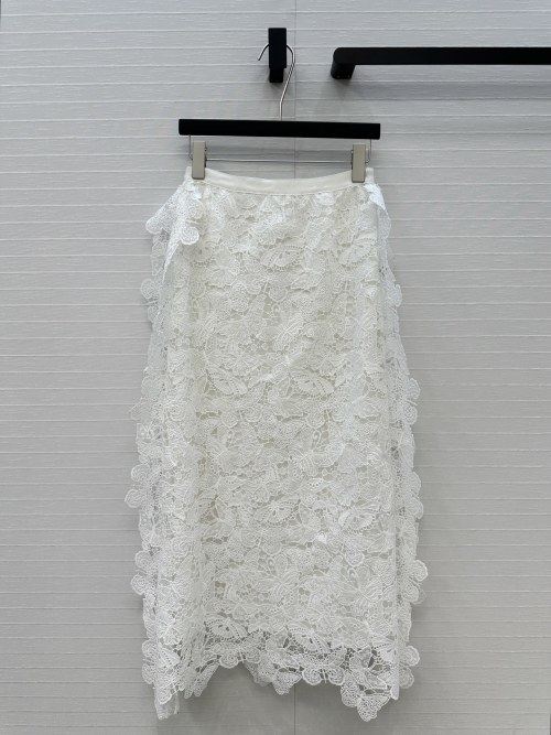 Dior Butterfly Embroidered Lace Skirt - Elegant & Slim Fit - White 1 Dior Butterfly Embroidered Lace Skirt - Elegant & Slim Fit - White