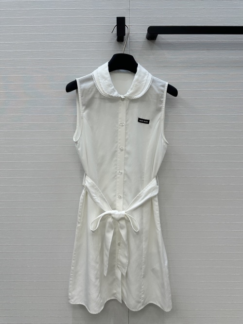 Miu-Inspired Sleeveless White Dress with Embroidered Collar and Tie Waist 1 Miu-Inspired Sleeveless White Dress with Embroidered Collar and Tie Waist