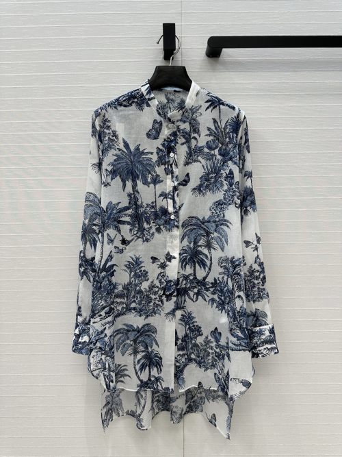 Dior Palms Print Silk-Cotton Shirt, Butterfly & Coconut Tree Pattern 1 Dior Palms Print Silk-Cotton Shirt, Butterfly & Coconut Tree Pattern