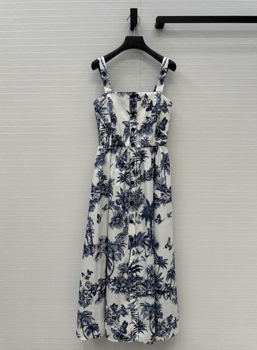Dior Sleeveless Midi Dress with Butterfly & Palm Tree Print - Elegant & Chic 1 Dior Sleeveless Midi Dress with Butterfly & Palm Tree Print - Elegant & Chic
