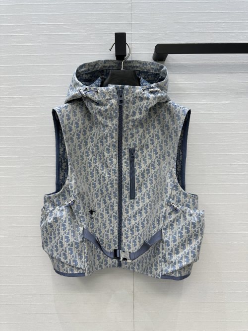 MissDior Blue Oblique Jacquard Hooded Vest with Buckle Details-Stylish & Chic 1 MissDior Blue Oblique Jacquard Hooded Vest with Buckle Details-Stylish & Chic