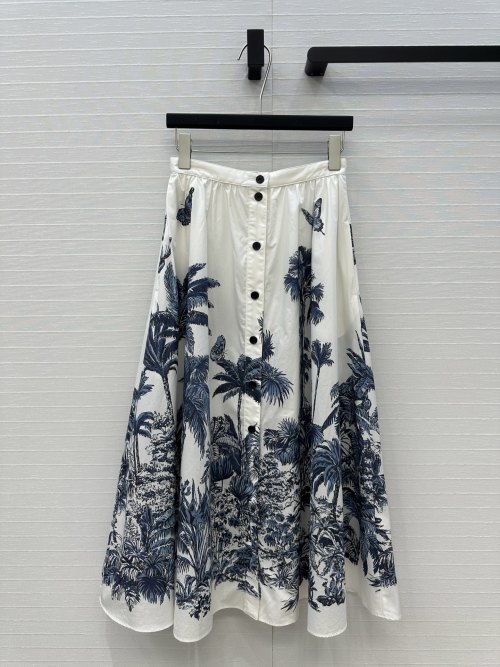 Dior Women's Butterfly Palms Print A-Line Midi Skirt - Elegant Resort Style 1 Dior Women's Butterfly Palms Print A-Line Midi Skirt - Elegant Resort Style