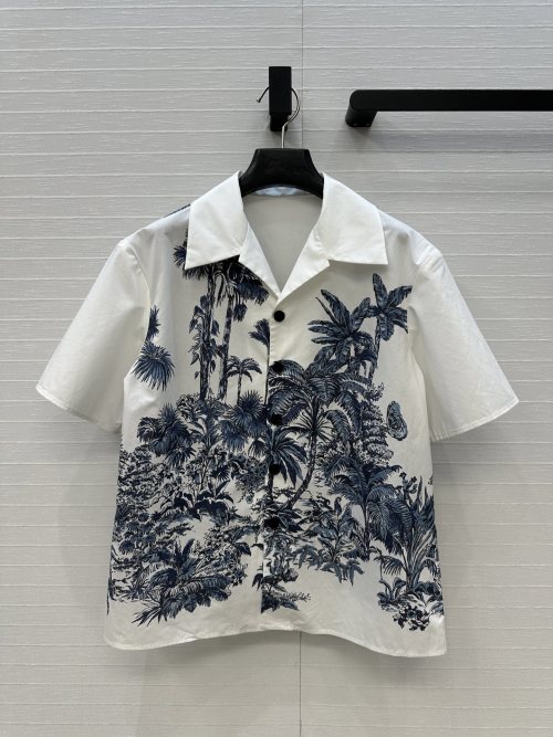 Dior Palms Toile de Jouy Print Cotton Shirt - Short Sleeve Button Down 1 Dior Palms Toile de Jouy Print Cotton Shirt - Short Sleeve Button Down