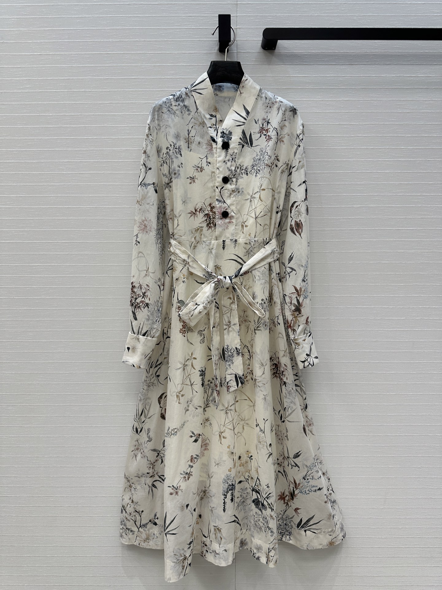 Dior Floral Print Kimono Dress, Long Sleeve, A-Line, Midi Length