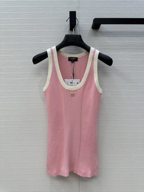 Chanel Women's Ribbed Knit Tank Top - Slim Fit, Metal Detail 1 Chanel Women's Ribbed Knit Tank Top - Slim Fit, Metal Detail