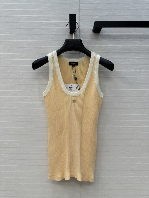 Chanel Women's Sleeveless Ribbed Knit Top - Elegant U-Neck Design 1 Chanel Women's Sleeveless Ribbed Knit Top - Elegant U-Neck Design
