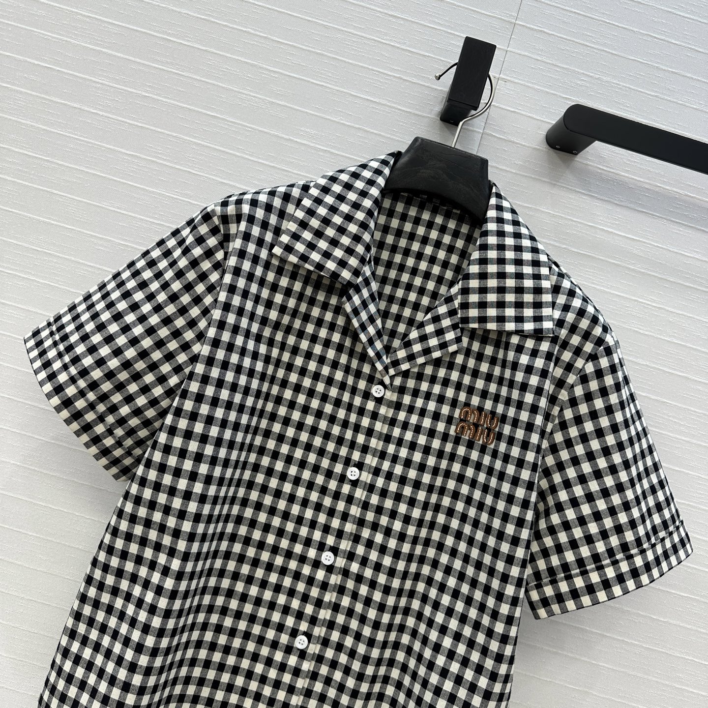 独家首发❤️原单品质，miu系少女系穿搭！知识分子风黑白小格子短袖衬衫！定制进口纯棉色织面料，经典H版型