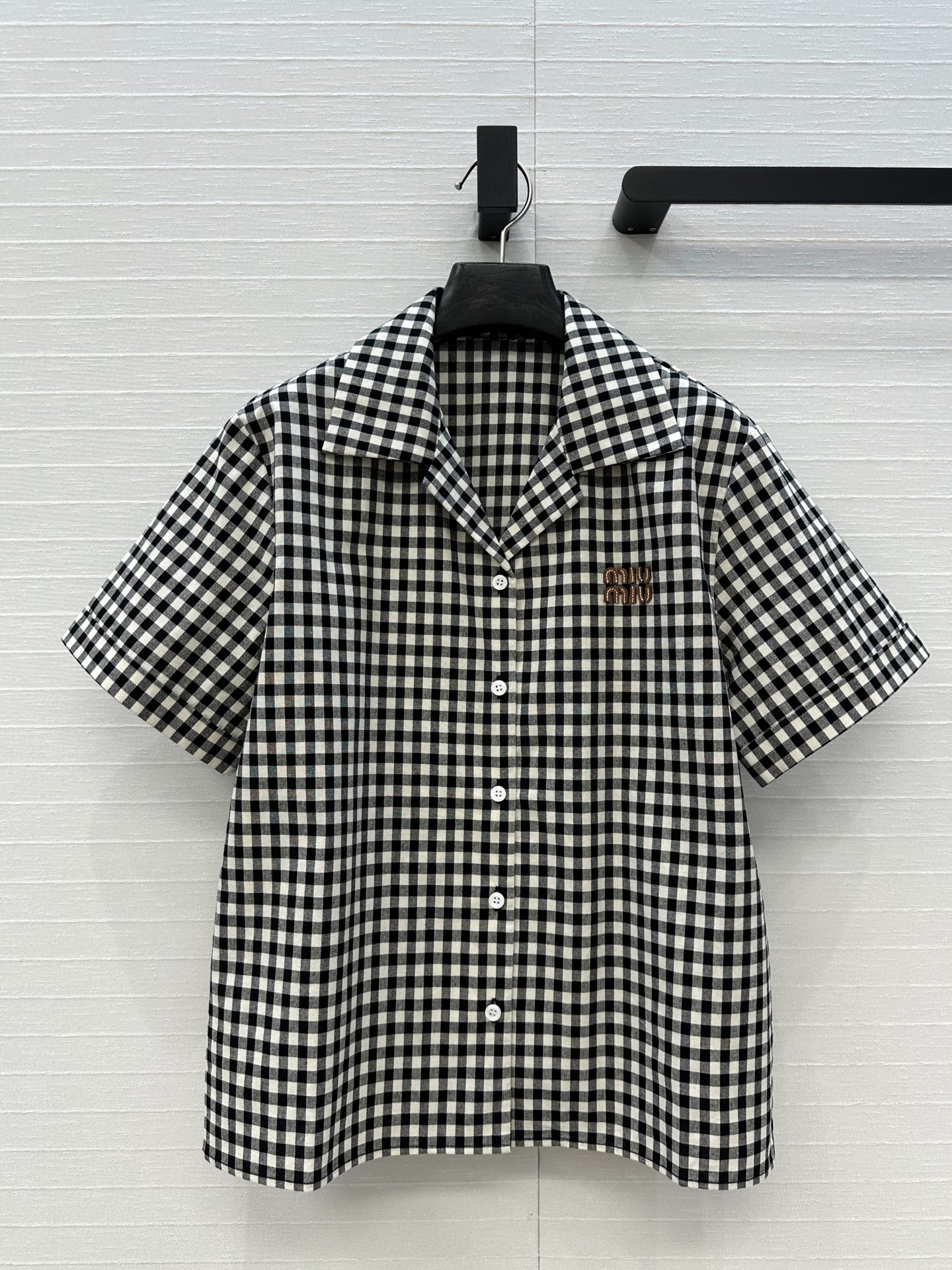 独家首发❤️原单品质，miu系少女系穿搭！知识分子风黑白小格子短袖衬衫！定制进口纯棉色织面料，经典H版型