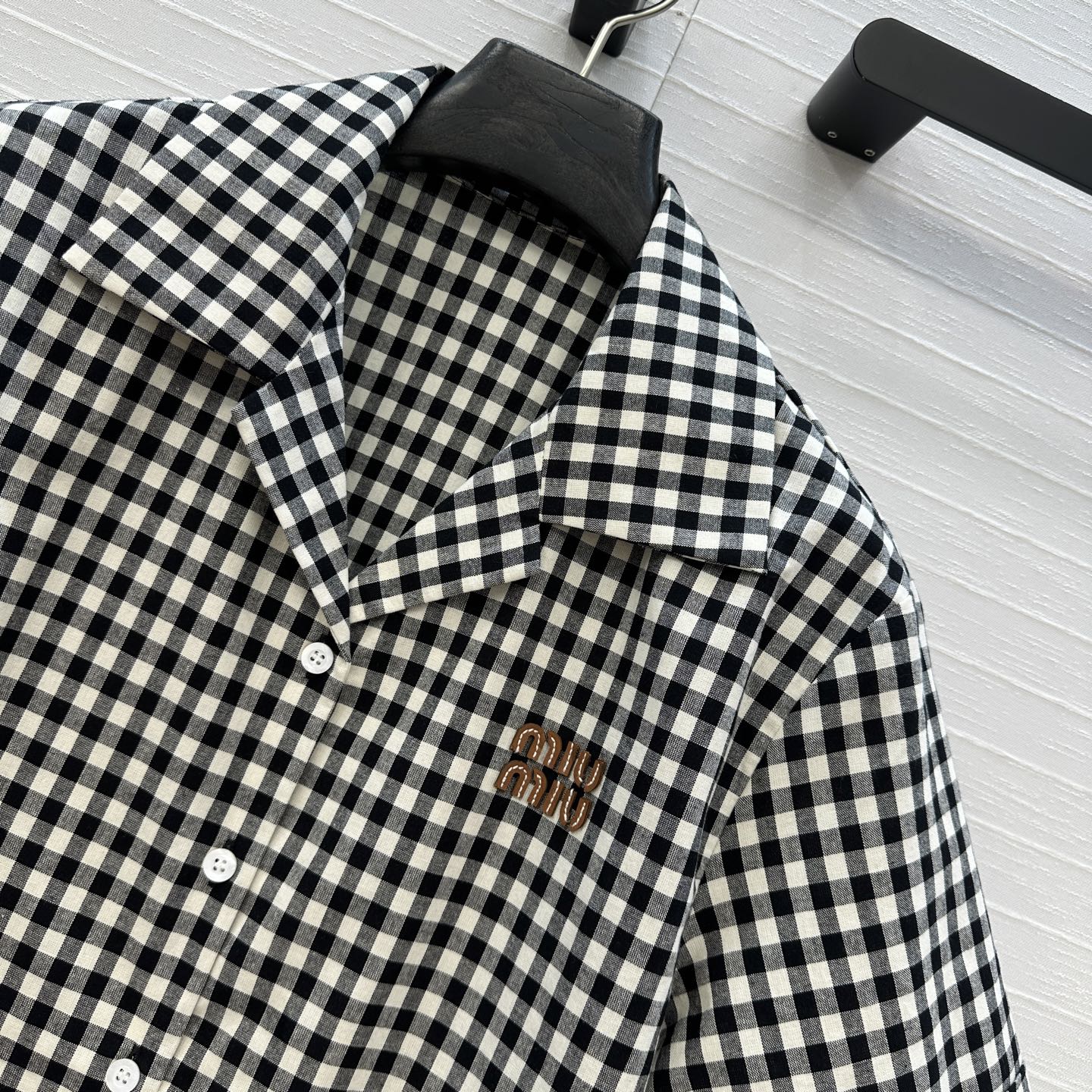 独家首发❤️原单品质，miu系少女系穿搭！知识分子风黑白小格子短袖衬衫！定制进口纯棉色织面料，经典H版型