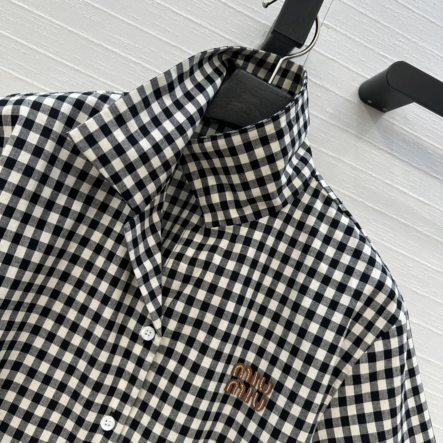 独家首发❤️原单品质，miu系少女系穿搭！知识分子风黑白小格子短袖衬衫！定制进口纯棉色织面料，经典H版型
