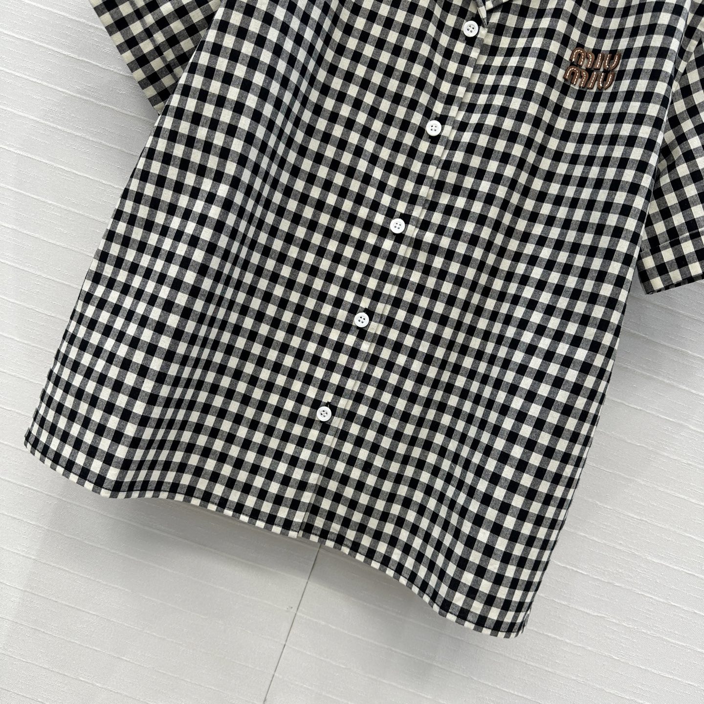 独家首发❤️原单品质，miu系少女系穿搭！知识分子风黑白小格子短袖衬衫！定制进口纯棉色织面料，经典H版型