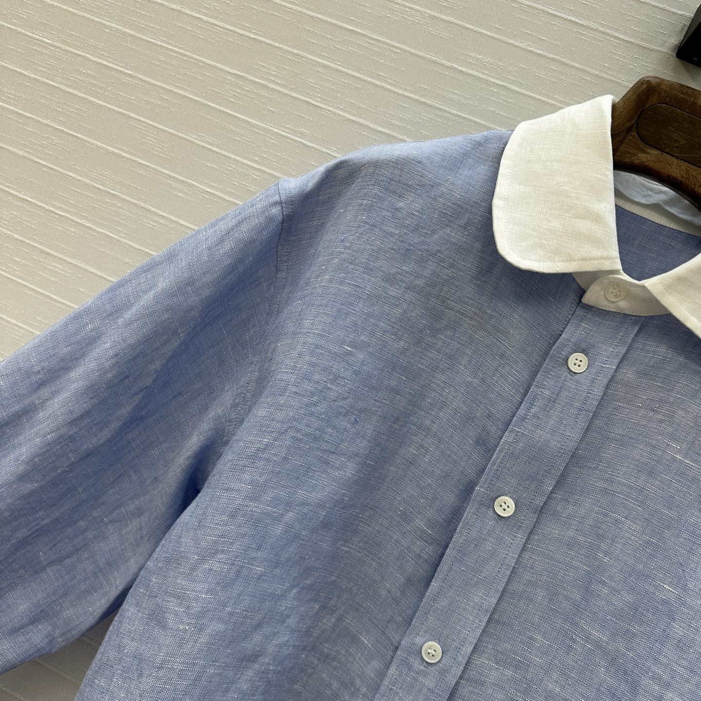 独家首发📍高端原单品质25ss早春新品！Loro piana老钱风蓝白拼色衬衫！100%亚麻融入混色纱线