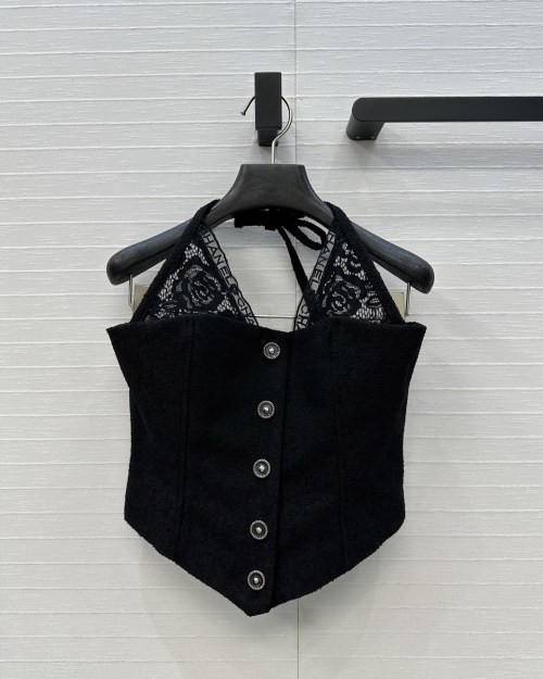 Elegant Lace Trim Halter Top - Chic Backless Design, Slim Fit 1 Elegant Lace Trim Halter Top - Chic Backless Design, Slim Fit