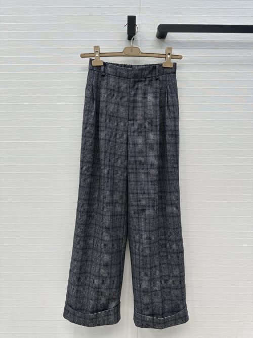 Gray Blue Plaid High Waist Wide Leg Wool Blend Ankle Pants with Cuffs 1 Gray Blue Plaid High Waist Wide Leg Wool Blend Ankle Pants with Cuffs