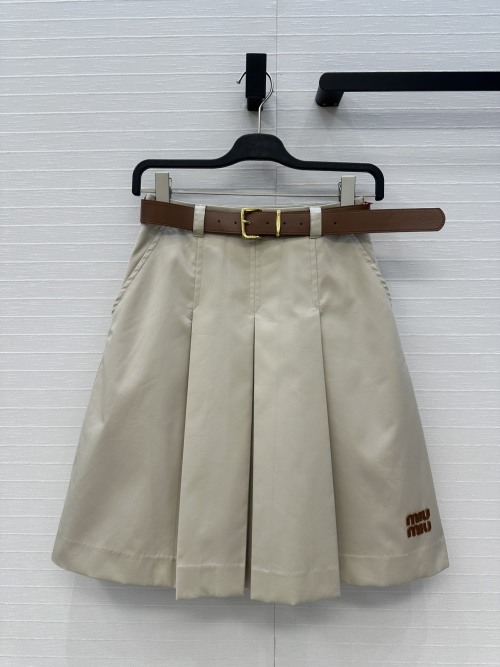 Miu Miu Pleated A-Line Skirt with Belt - Chic & Flattering Design 1 Miu Miu Pleated A-Line Skirt with Belt - Chic & Flattering Design