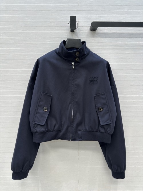Miu Miu Cropped Bomber Jacket with Embroidered Logo - Chic & Versatile 1 Miu Miu Cropped Bomber Jacket with Embroidered Logo - Chic & Versatile