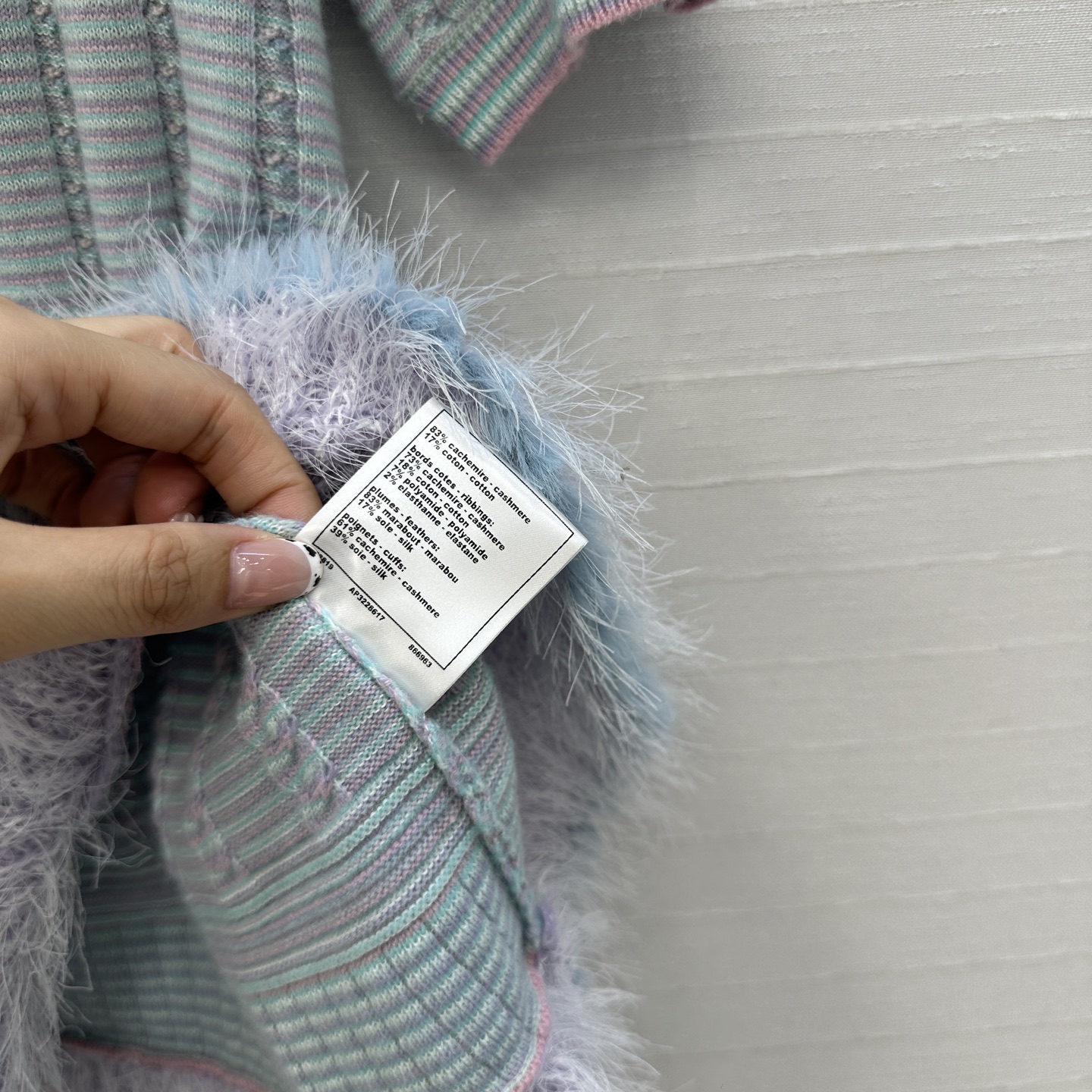 独家首发❤️高端原单品质，Cha *25B新品！白月光粉蓝色圆领短袖针织衫，毛绒荷叶边设计百搭减龄又时髦