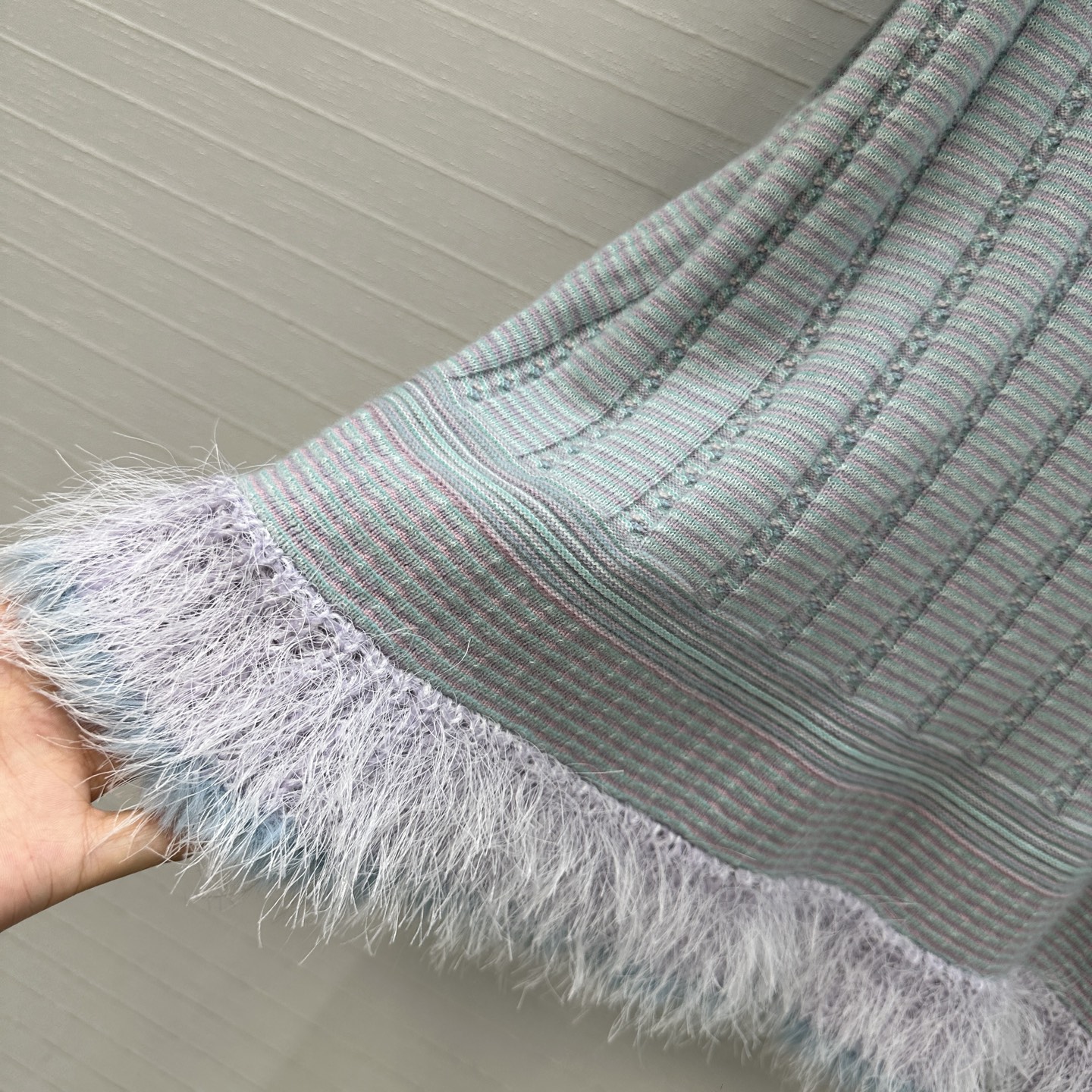 独家首发❤️高端原单品质，Cha *25B新品！白月光粉蓝色圆领短袖针织衫，毛绒荷叶边设计百搭减龄又时髦