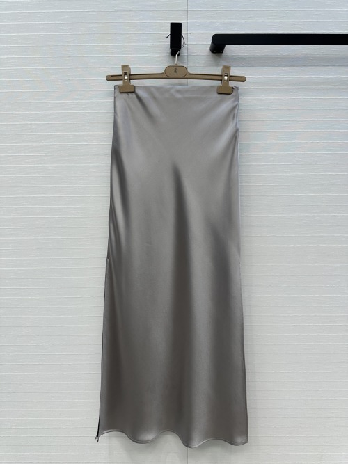 Elegant Women's High-Waisted Midi Skirt in Silk Acetate with Side Slit 1 Elegant Women's High-Waisted Midi Skirt in Silk Acetate with Side Slit