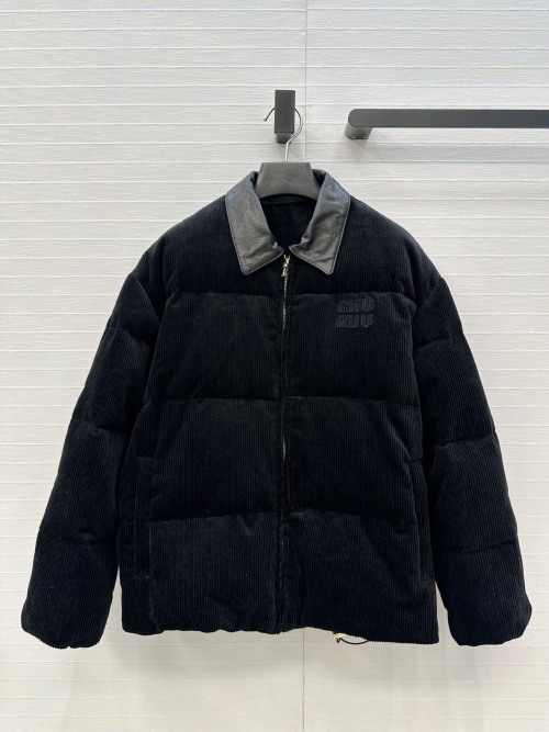 Miu Miu Corduroy Down Jacket with Leather Collar - Designer Outerwear 1 Miu Miu Corduroy Down Jacket with Leather Collar - Designer Outerwear
