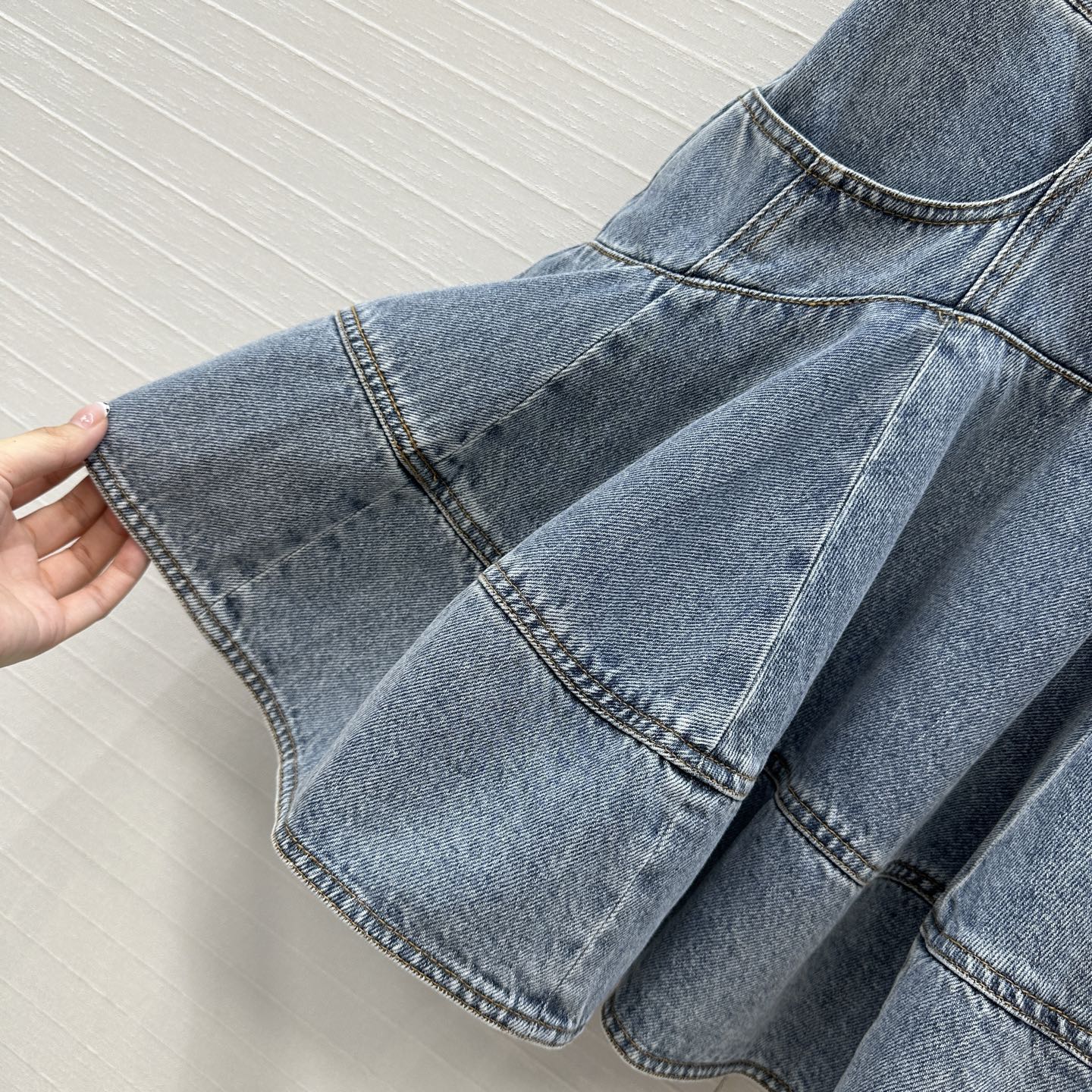 Denim Ruffle Mini Skirt, High Waist A-Line Flared Skirt for Women 6 i1756406985461 629 0 4