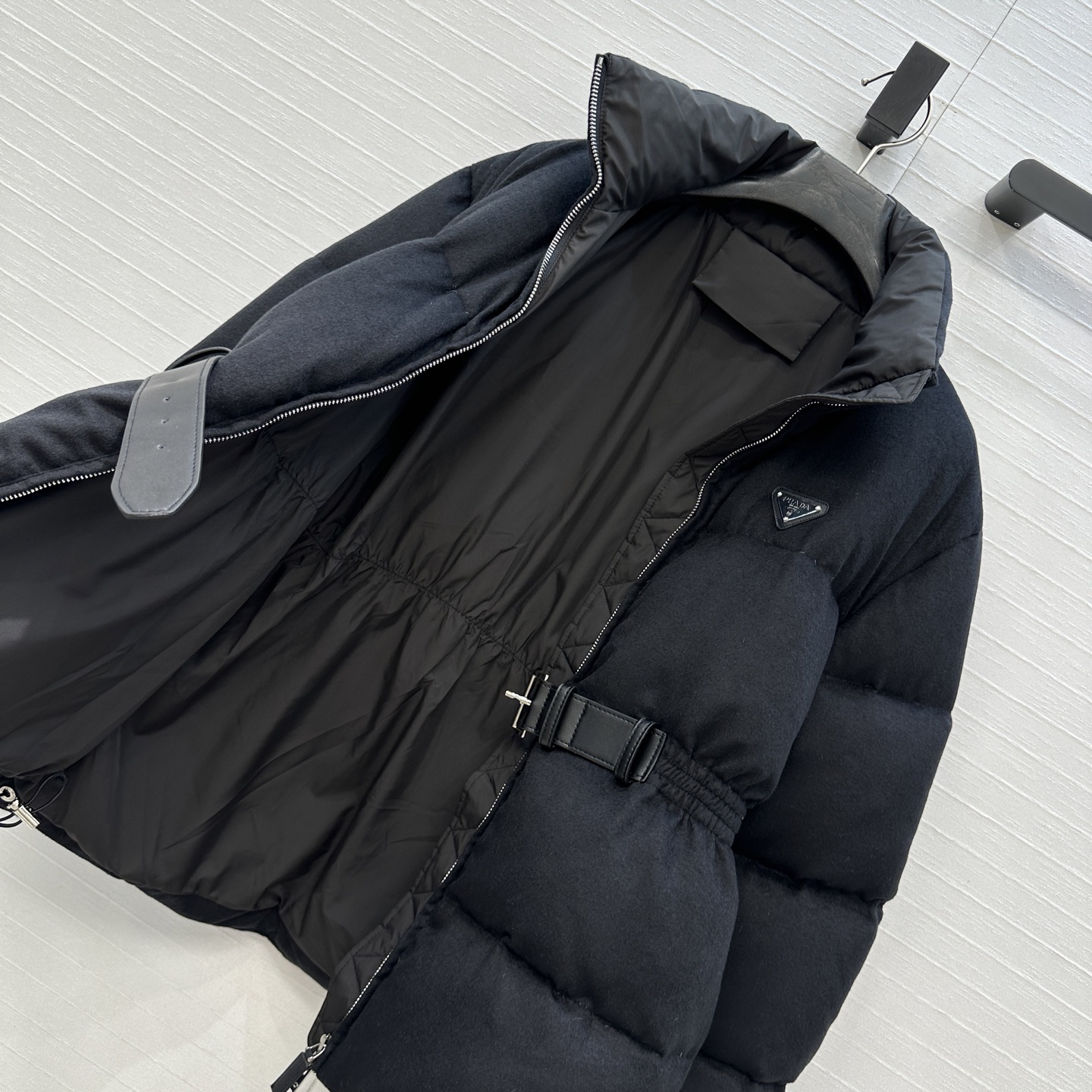 爆单推荐❤️Prad*早秋新品 立领皮带束腰毛呢羽绒服外套！不挑个子的中长款立体剪裁搭扣收腰版型上身时髦