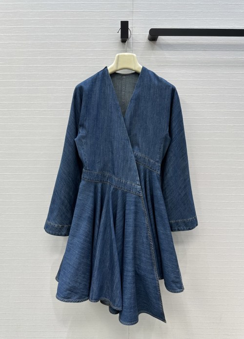 Alai* Denim Mini Dress, V-Neck, Long Sleeve, Asymmetrical Hem, Slim Fit Design 1 Alai* Denim Mini Dress, V-Neck, Long Sleeve, Asymmetrical Hem, Slim Fit Design