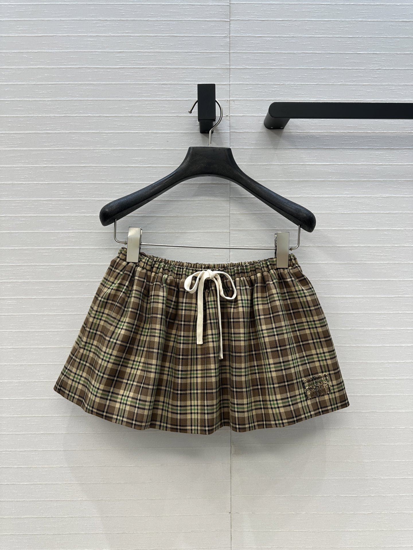 Miu Inspired Plaid Mini Skirt - High Waist Elastic Drawstring Skirt