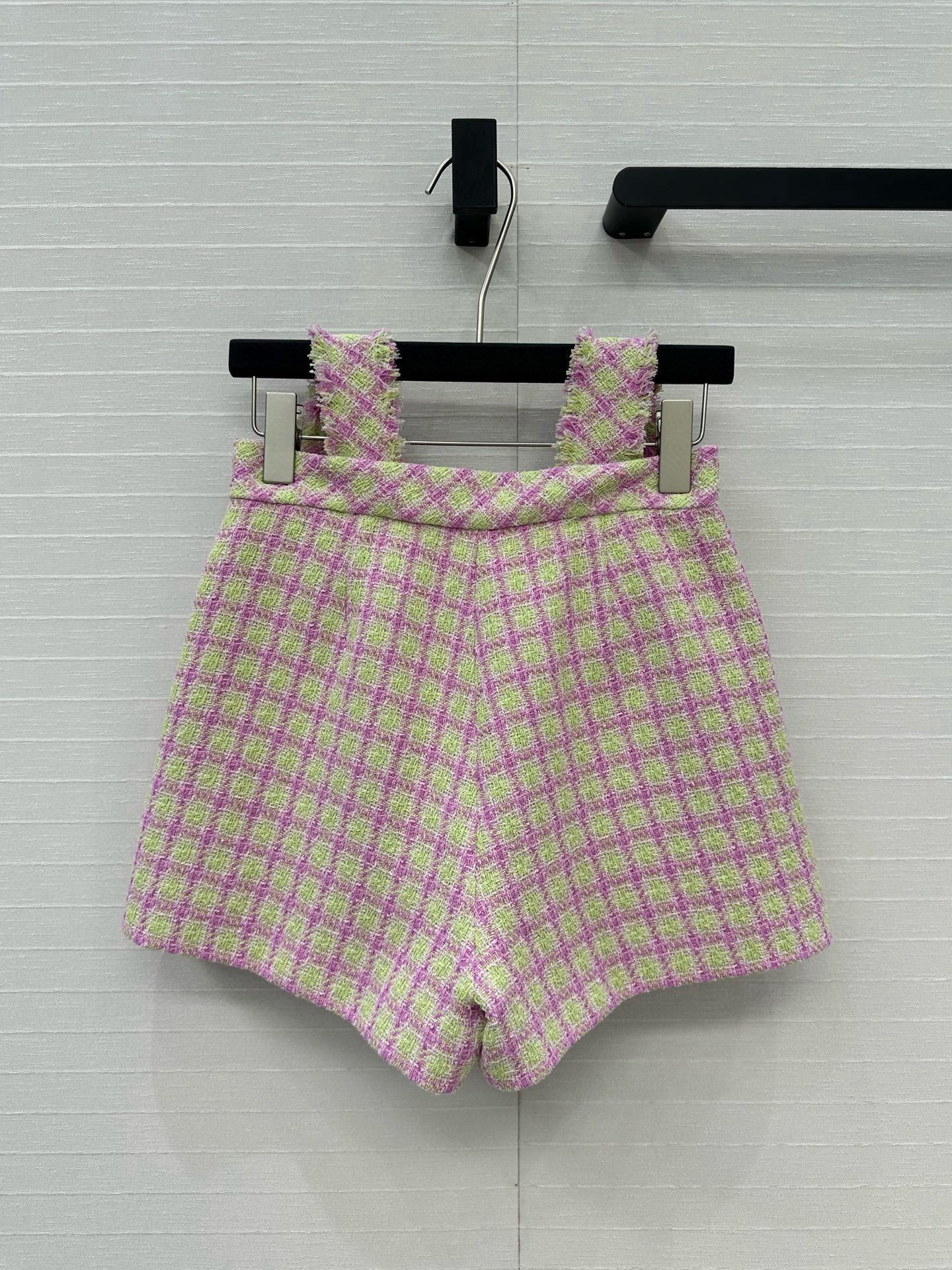 独家首发🍒原单品质Chane*25s新品！白富美必入tweed背带小短裤，气质粉嫩绿系格纹软花呢格上身超