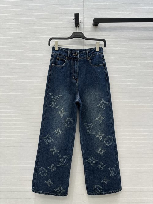 Louis Vuitton Monogram Laser Jacquard Logo Denim Jeans - Wide Leg 1 Louis Vuitton Monogram Laser Jacquard Logo Denim Jeans - Wide Leg
