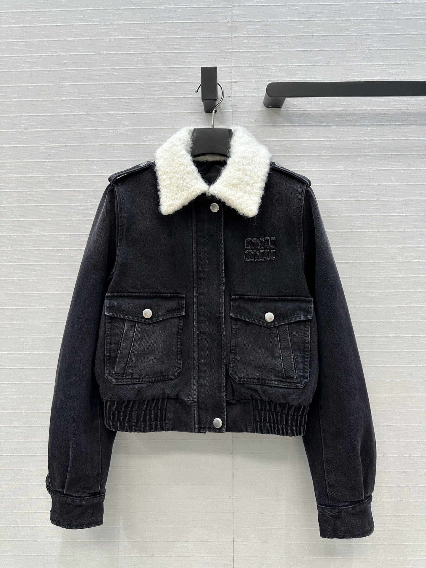 Miu Miu Denim Jacket with Shearling Collar - Classic Biker Style