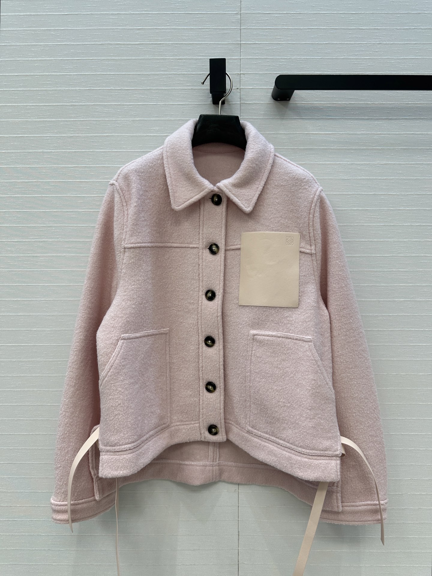 Loewe Women's Wool Blend Workwear Jacket with Leather Detailing