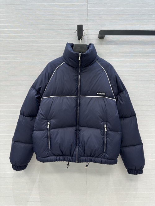Miu Miu Inspired Navy Blue Puffer Jacket with White Trim - Stylish & Warm 9 Miu Miu Inspired Navy Blue Puffer Jacket with White Trim - Stylish & Warm