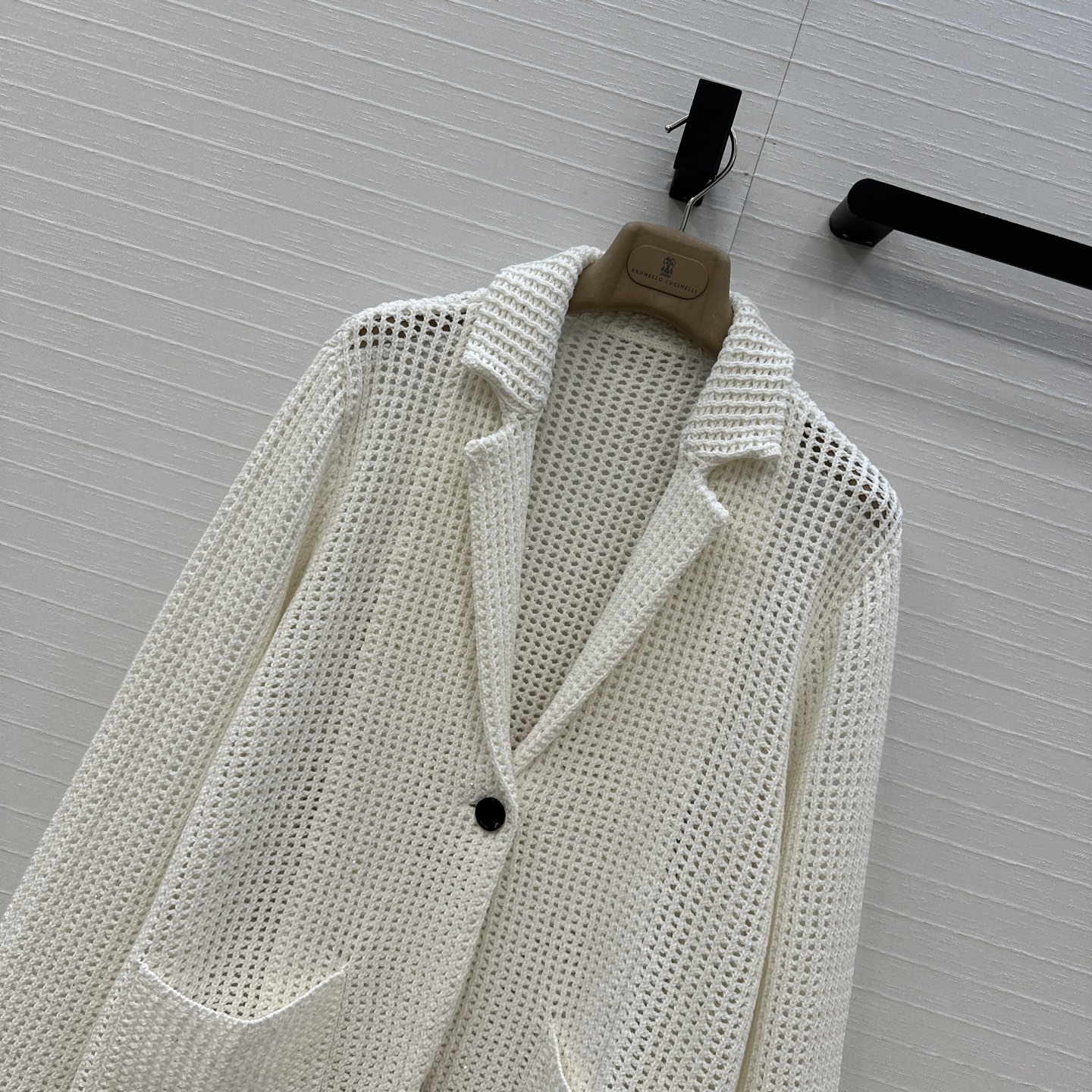 强烈推荐❤️Bc26早春新品休闲通勤老钱风穿搭，镂空珠片针织西装外套，简约意式100%棉混纺珠片纱线瑞士